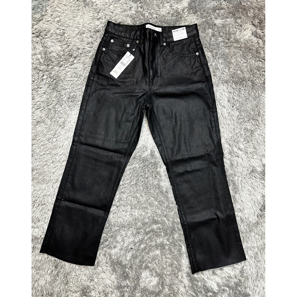 Topshop Coated High Waist Crop Straight Jeans In Black Size 25 W x 30 L